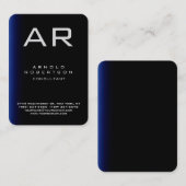 Monogram Rounded Corner Blue Black Business Card Visitenkarte (Vorne/Hinten)