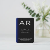 Monogram Rounded Corner Blue Black Business Card Visitenkarte (Stehend Vorderseite)