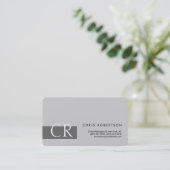 Monogram Rounded Corner Gray Strip Business Card Visitenkarte (Stehend Vorderseite)