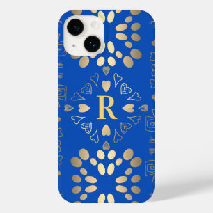 Monogram Royal Blue Gold Muster Case-Mate iPhone 14 Hülle