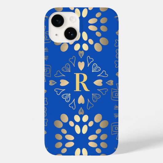 Monogram Royal Blue Gold Muster Case-Mate iPhone Hülle (Rückseite)