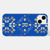 Monogram Royal Blue Gold Muster Case-Mate iPhone Hülle (Rückseite (Horizontal))