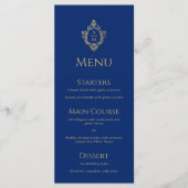 Monogram Royal Blue Imitats Gold Foil Wappen Weddi Menükarte (Vorderseite)