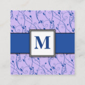Monogram Royal Blue Lilac Floral Swirl Wedding Begleitkarte (Rückseite)