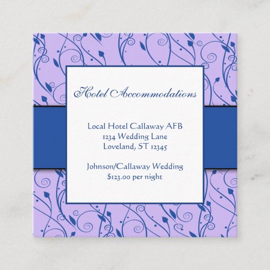 Monogram Royal Blue Lilac Floral Swirl Wedding Begleitkarte (Vorderseite)