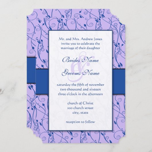 Monogram Royal Blue Lilac Swirl Wedding Einladung (Vorne/Hinten)