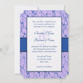 Monogram Royal Blue Lilac Swirl Wedding Einladung