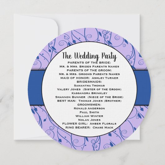 Monogram Royal Blue Lilac Swirl Wedding Program Einladung (Rückseite)
