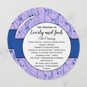 Monogram Royal Blue Lilac Swirl Wedding Program Einladung