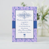 Monogram Royal Blue Lilac Swirl Wedding Reception Einladung (Stehend Vorderseite)