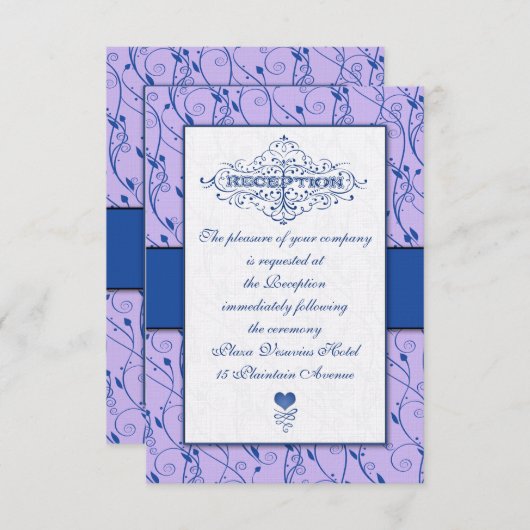Monogram Royal Blue Lilac Swirl Wedding Reception Einladung (Vorne/Hinten)