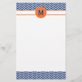 Monogram Royal Blue mit Orange Zickzack Pattern Briefpapier (Vorderseite)