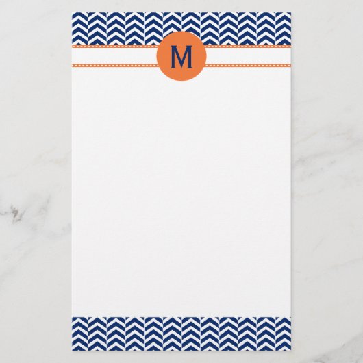 Monogram Royal Blue mit Orange Zickzack Pattern Briefpapier (Vorderseite)