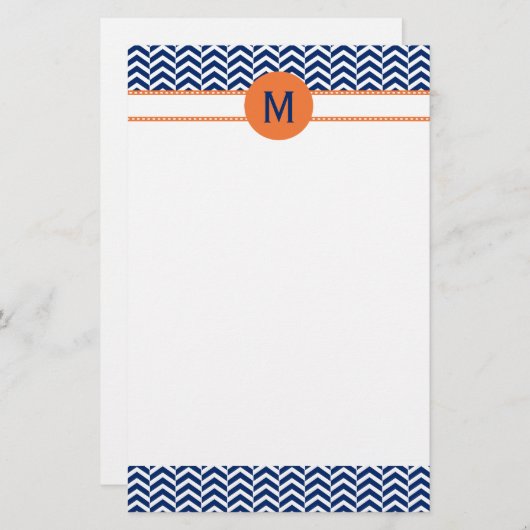 Monogram Royal Blue mit Orange Zickzack Pattern Briefpapier (Vorne/Hinten)