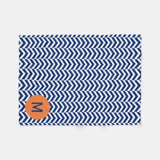 Monogram Royal Blue mit Orange Zickzack Pattern Fleecedecke (Vorderseite (Horizontal))
