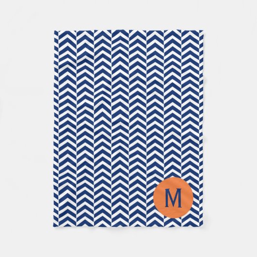 Monogram Royal Blue mit Orange Zickzack Pattern Fleecedecke (Vorderseite)