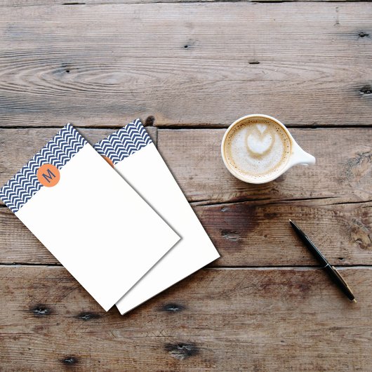 Monogram Royal Blue mit Orange Zickzack Pattern Post-it Klebezettel