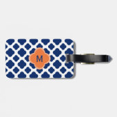 Monogram Royal Blue Quatrefoil Pattern mit Orange Gepäckanhänger (Rückseite horizontal)