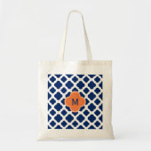 Monogram Royal Blue Quatrefoil Pattern with Orange Tragetasche (Vorne)