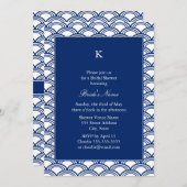 Monogram Royal Blue Seigaiha Pattern Brautparty Einladung (Vorne/Hinten)