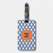 Monogram Royal Blue Seigaiha Pattern mit Orange Gepäckanhänger (Rückseite vertikal)