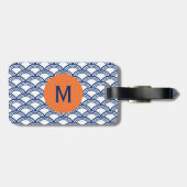 Monogram Royal Blue Seigaiha Pattern mit Orange Gepäckanhänger (Rückseite horizontal)