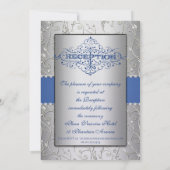 Monogram Royal Blue Silver Swirl Wedding Einladung (Rückseite)