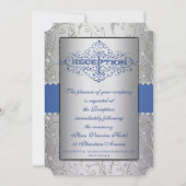 Monogram Royal Blue Silver Swirl Wedding Einladung (Rückseite)