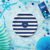 Monogram Royal Blue Striping Pappteller (Party)