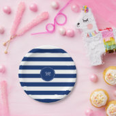 Monogram Royal Blue Striping Pappteller (Party)
