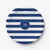 Monogram Royal Blue Striping Pappteller (Vorderseite)