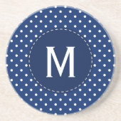 Monogram Royal Blue und White Polka Dot Muster Sandstein Untersetzer (Vorne)