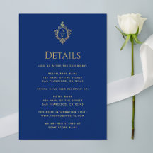 Monogram Royal Blue Wedding Details Gold Wappen