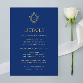 Monogram Royal Blue Wedding Details Gold Wappen Begleitkarte