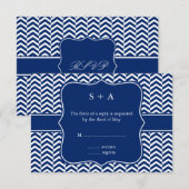 Monogram Royal Blue Zickzack Pattern Wedding RSVP Karte (Vorne/Hinten)