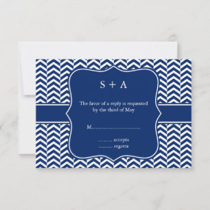 Monogram Royal Blue Zickzack Pattern Wedding RSVP Karte