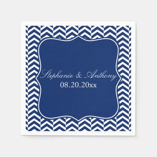 Monogram Royal Blue Zickzack Pattern Wedding Serviette (Vorderseite)