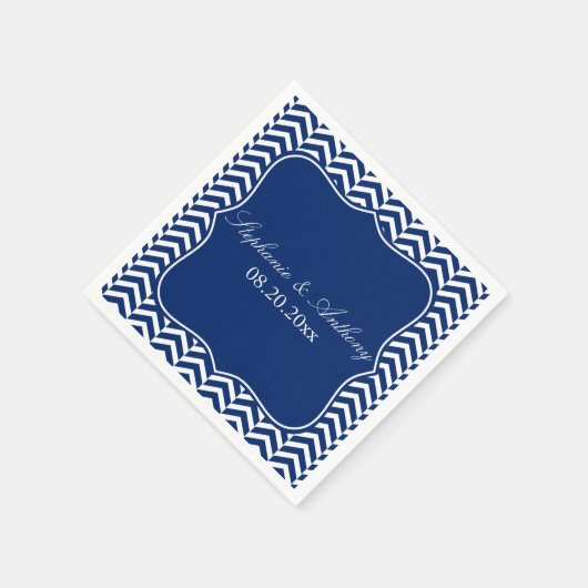 Monogram Royal Blue Zickzack Pattern Wedding Serviette (Ecke)