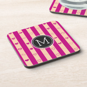 Monogram Royal Fuchsia Streifen Modernes Herz Must Getränkeuntersetzer