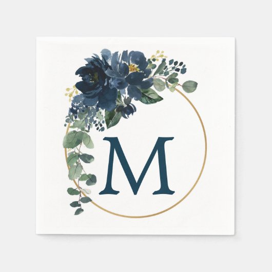 Monogram Royal Navy Wedding Cocktail Napkin Serviette (Vorderseite)