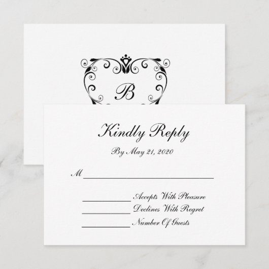 Monogram RSVP Card - Elegantes Skript (Vorne/Hinten)
