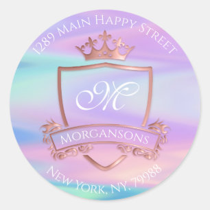 Monogram Rücksendeadresse Crown Royal Holograph Runder Aufkleber
