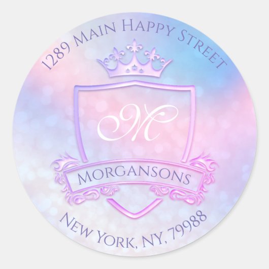Monogram Rücksendeadresse Crown Royal Holograph VI Runder Aufkleber (Vorderseite)
