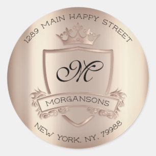 Monogram Rücksendeadresse Crown Royal Rosen Blush Runder Aufkleber