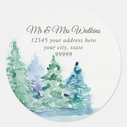 Monogram Rücksendeadresse Mountain Lake n Pine Tre Runder Aufkleber (Vorderseite)