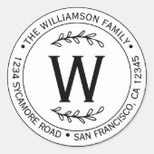 Monogram Rücksendeadresse Runder Aufkleber (Vorderseite)