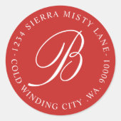 Monogram Rücksendeadresse Wedding Red Umschlag Auf Runder Aufkleber (Vorderseite)