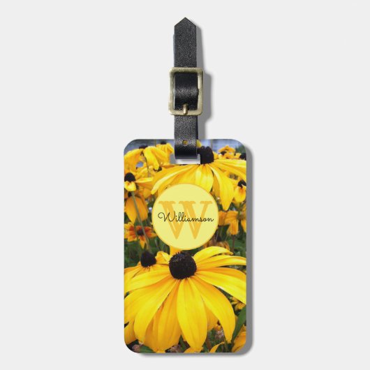 Monogram Rudbeckia Black Mit Augen Susan Blume Cus Gepäckanhänger (Vorderseite vertikal)