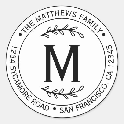 Monogram Runder Aufkleber (Vorderseite)