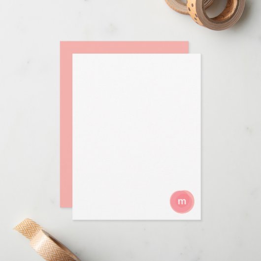 Monogram Rundes Siegel in Koralle und Rosa Mitteilungskarte (Vorderseite/Rückseite Beispiel)